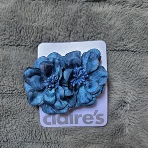 Claire's 2 Pack Of Blue Floral Fabric Hair Clips, New With Tags